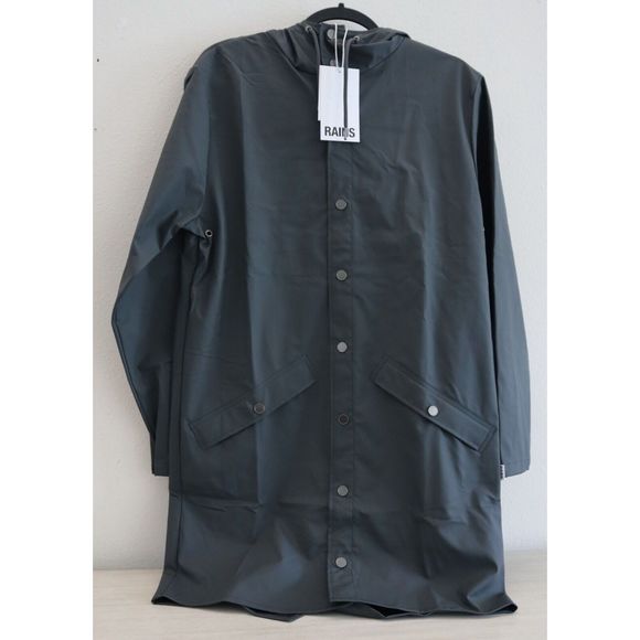 RAINS 12020 Unisex Sz XS Slate Gray Long Waterproof Jacket - Picture 1 of 9